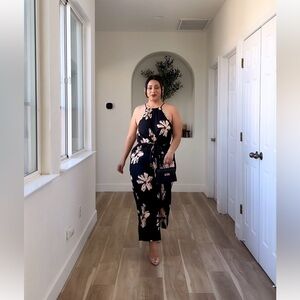 Black floral wide leg jumpsuit